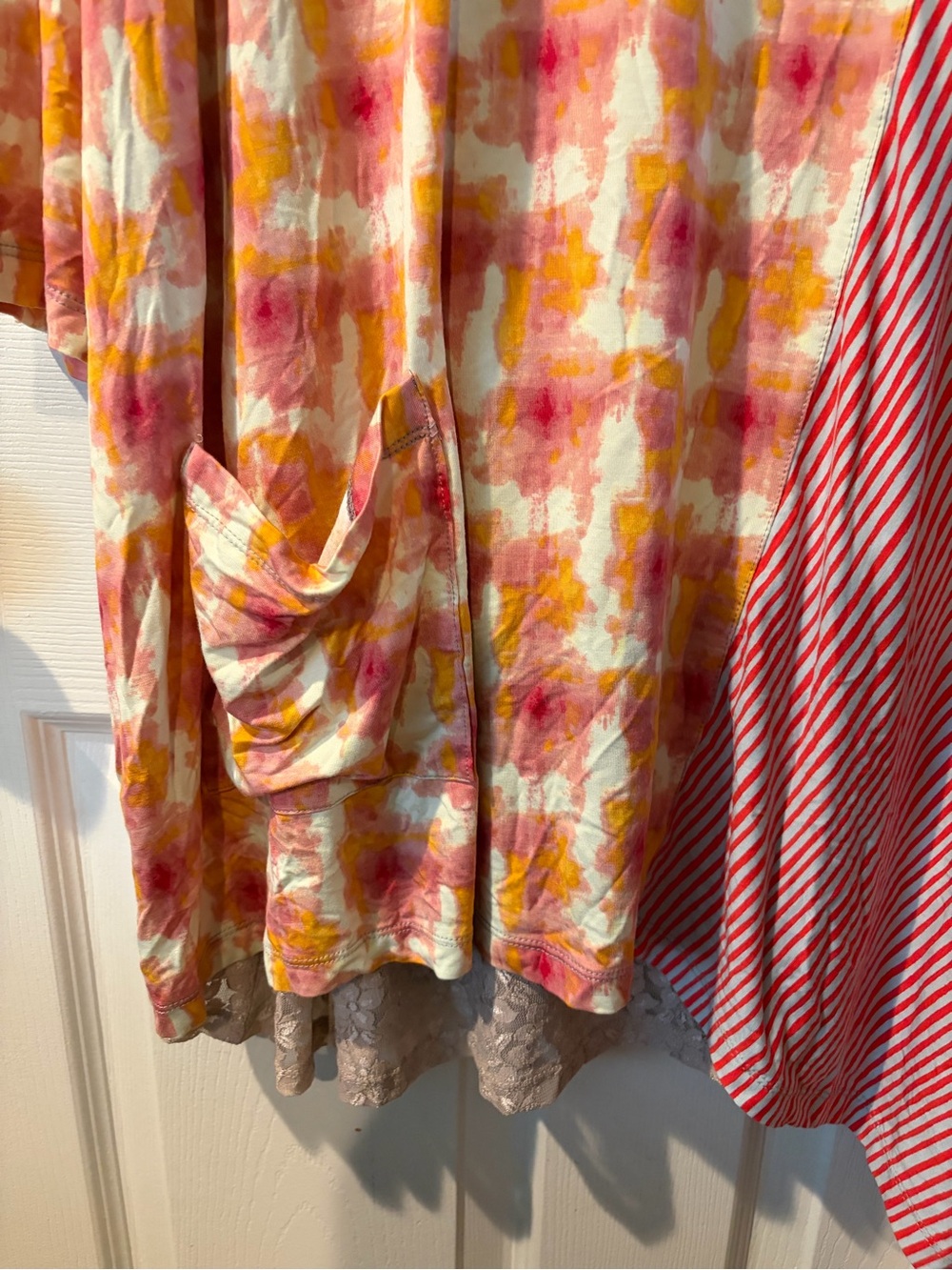 LOGO by Lori Goldstein Pink and Yellow Watercolor & Red Stripe Long Sleeve Tunic - Picture 2 of 6